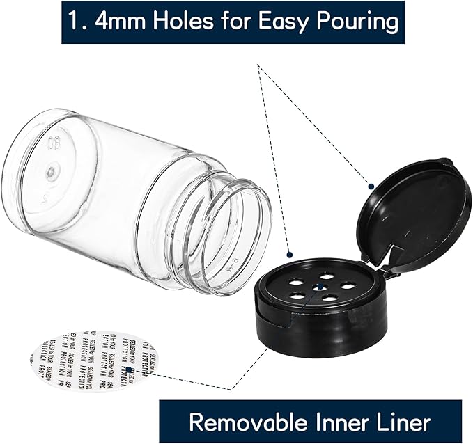 Tosnail 36 Pack 2.7 Oz Small Plastic Spice Bottles with Black Shaker Lids and Labels, Empty Plastic Jars with Lids, Seasoning Shaker Containers for Travel, Camping, Glitter, Gift, Party Favors - Clear