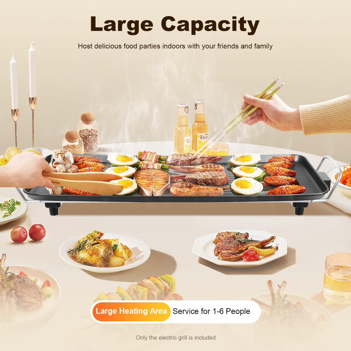 26" Large Electric griddle 1500W Teppanyaki Table Top Grill Griddle with Nonstick Surfaces & Adjustable 5 Temperature Setting for Indoor/Outdoor Use