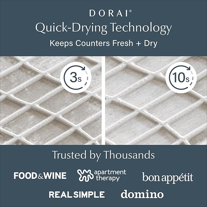Dorai Home Dish Pad - Collapsable Stone Dish Drying Mat with Diatomaceous Earth for Quick Drying - Ultra Absorbent - Encased in Woven Silicone - Eco-Friendly, Foldable - Large 24.6" x 16.5", Sandstone