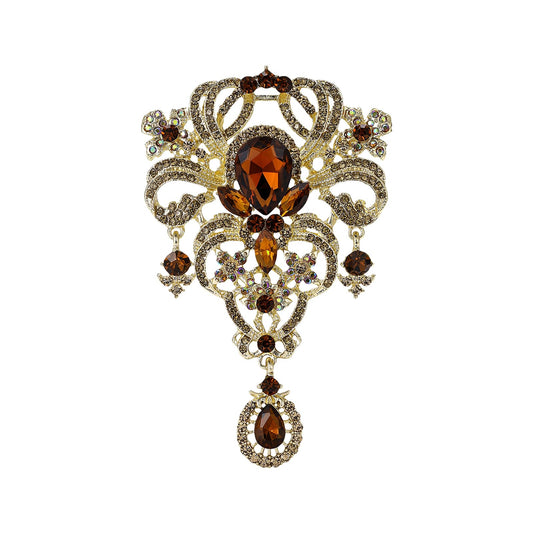 YOQUCOL Retro Brown Austrian Crystal Big Brooch Pin for Women Large Flower Shape Brooches Lapel Pins for Sweater,Coat Dress Accessories