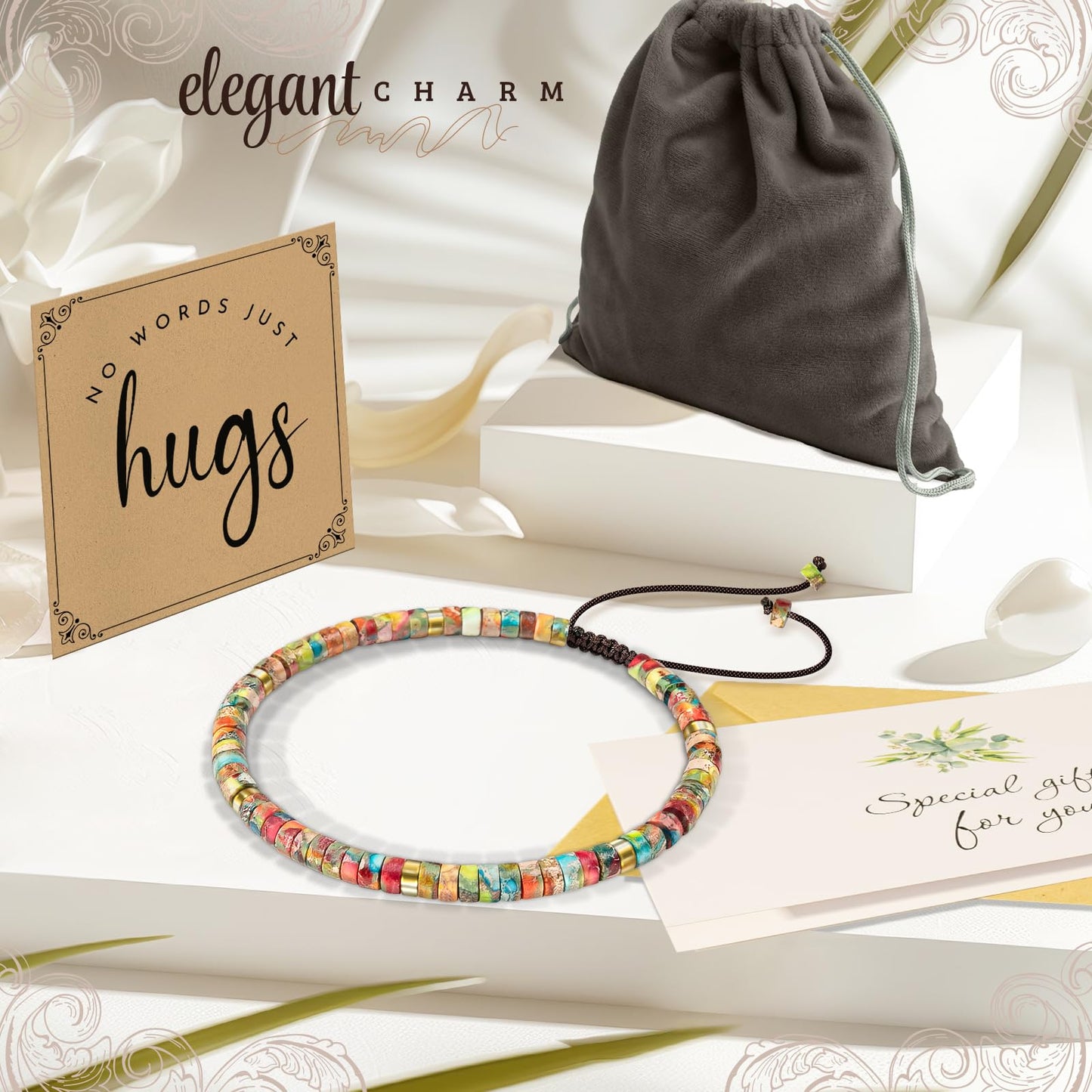 ZOKCC Cheer Up Gifts Bracelets for Women Healing Natural Stone Bracelets - Get Well Soon Inspirational Gifts for Women Friends Sister Friendship Bestie Coworker (E- HUG- KING STONE)