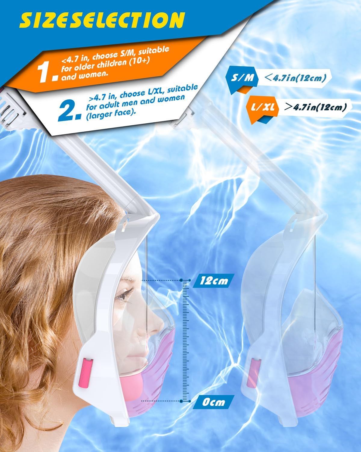 QingSong Full Face Snorkel Mask for Adults, Snorkeling Gear with Camera Mount, 180 Degree Panoramic View Snorkel Set Anti-Fog Anti-Leak