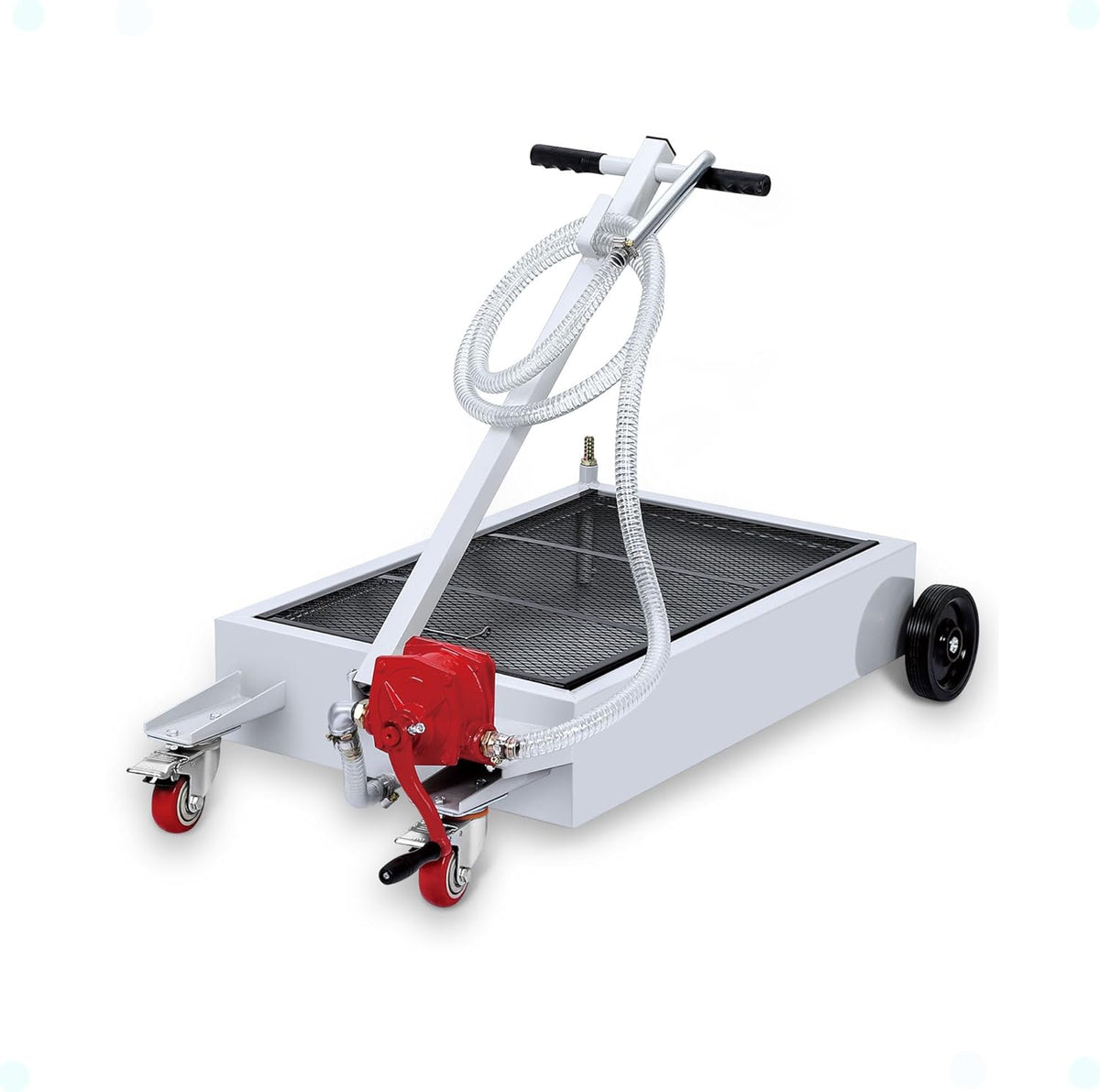 DEXSO 15 Gallon Oil Drain Pan with Hand Pump & 8 Ft Hose, 57L Low Profile & T Foldable Handle Oil Drain Cart for Truck Cars SUVs
