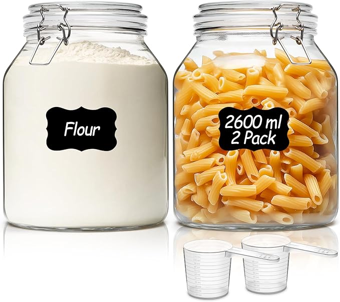 ComSaf Glass Jars with Airtight Lid 86 oz, Wide Mouth Mason Jars, Canning Jars, Large Glass Storage Containers with Lids, Flour Sugar Storage Containers, Large Canister for Rice, Pickle, Set of 2