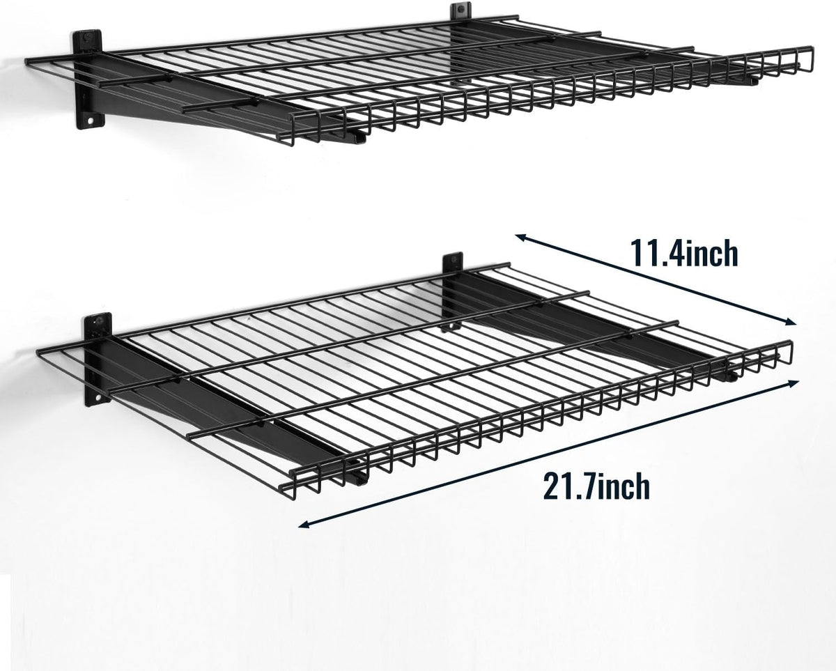2 Pack Garage Wall Mounted Shelf, 21.7" x 11.4" Heavy Duty Wall Storage Shelves for Garage, Workshop, Laundry Room and Kitchen, Max Load 50 lbs (Black,2 Pack)