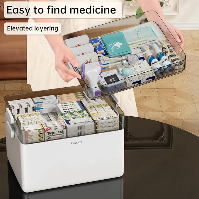 CTIME 3-Tier Medicine Organizer - Portable Medicine Cabinet with Leather Handle, Empty First Aid Kit for Home