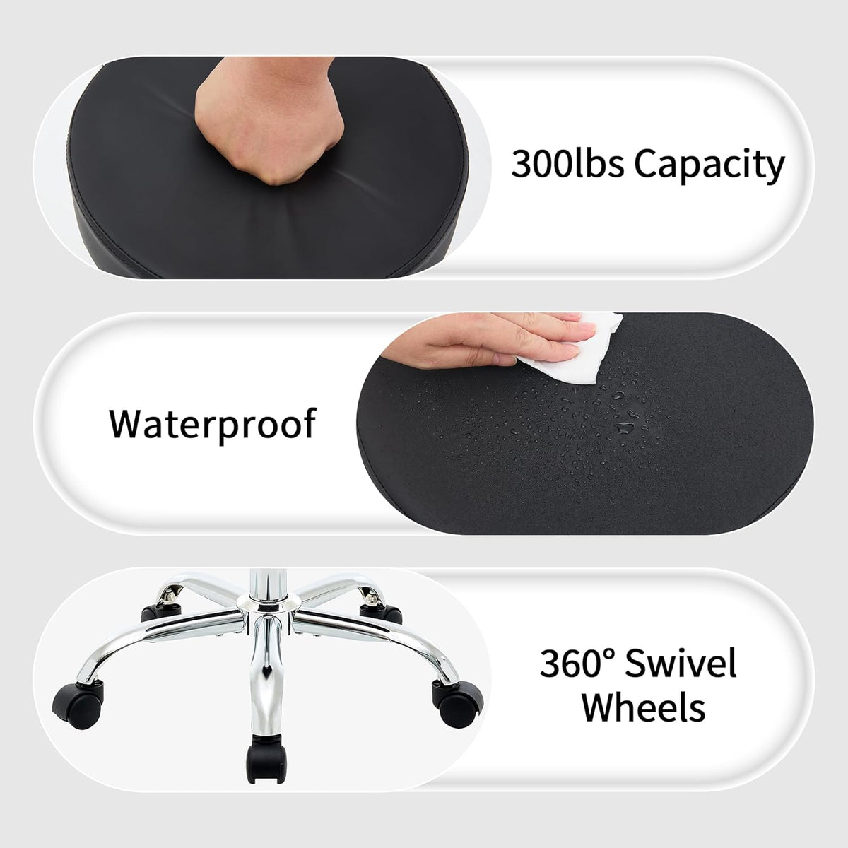 Rolling Office Stools, Adjustable Drafting Stool on Wheels 19.5’’-26.6’’, Black Ergonomic Office Chair (Black)