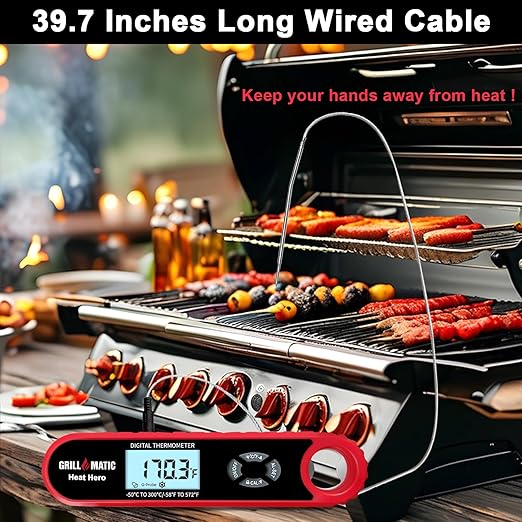 Heat Hero Digital Instant Read Meat Thermometer for Cooking and Baking with Backlight, Hold Function & Magnet for Kitchen, Beef, Grill, BBQ, Candy and Turkey
