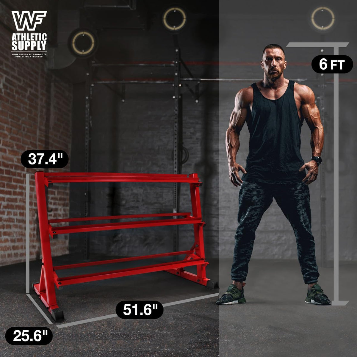 WF Athletic Supply Heavy-Duty Dumbbell Rack Stand, Weight Rack for Home Gym, Weight Holder, Available Sizes for Storage 5-50LB or 5-75LB Dumbbell Pairs, Black/Red/Green/Blue, RACK ONLY