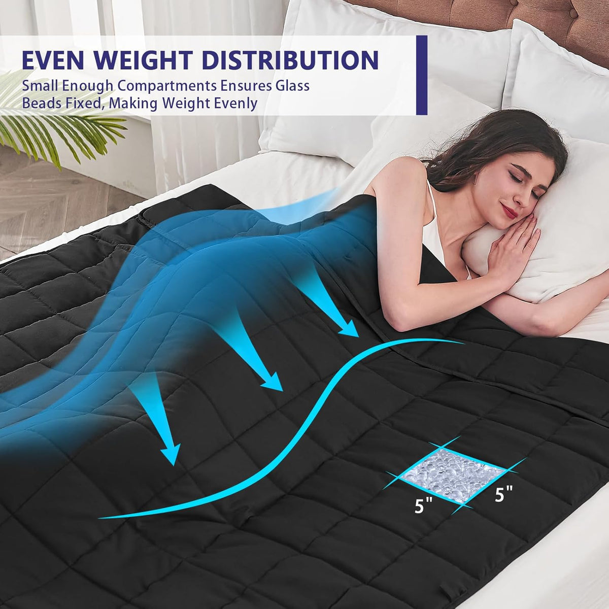 yescool Weighted Blanket for Adults (17 lbs, 60" x 80", Black) Cooling Heavy Blanket for Sleeping Perfect for 160-180 lbs, Queen Size Breathable Blanket with Premium Glass Bead, Machine Washable