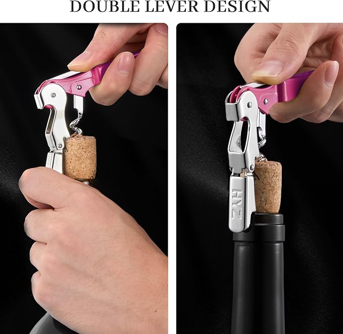 HYZ 2-Pack Wine Opener Waiter Corkscrew, Professional Wine Key for Servers, Bartender with Foil Cutter, Manual Wine Bottle Opener Double Hinged (Rosy)