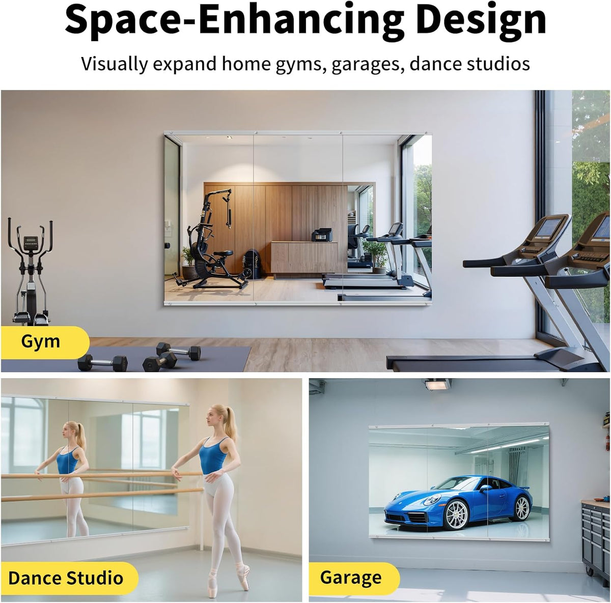 Home Gym Mirror - 55x28 Inch, 1PCS Frameless Tempered Glass Full Body Mirror for Wall Mount - Ideal for Yoga, Workout, Bedroom, Dance Studio (Silver)