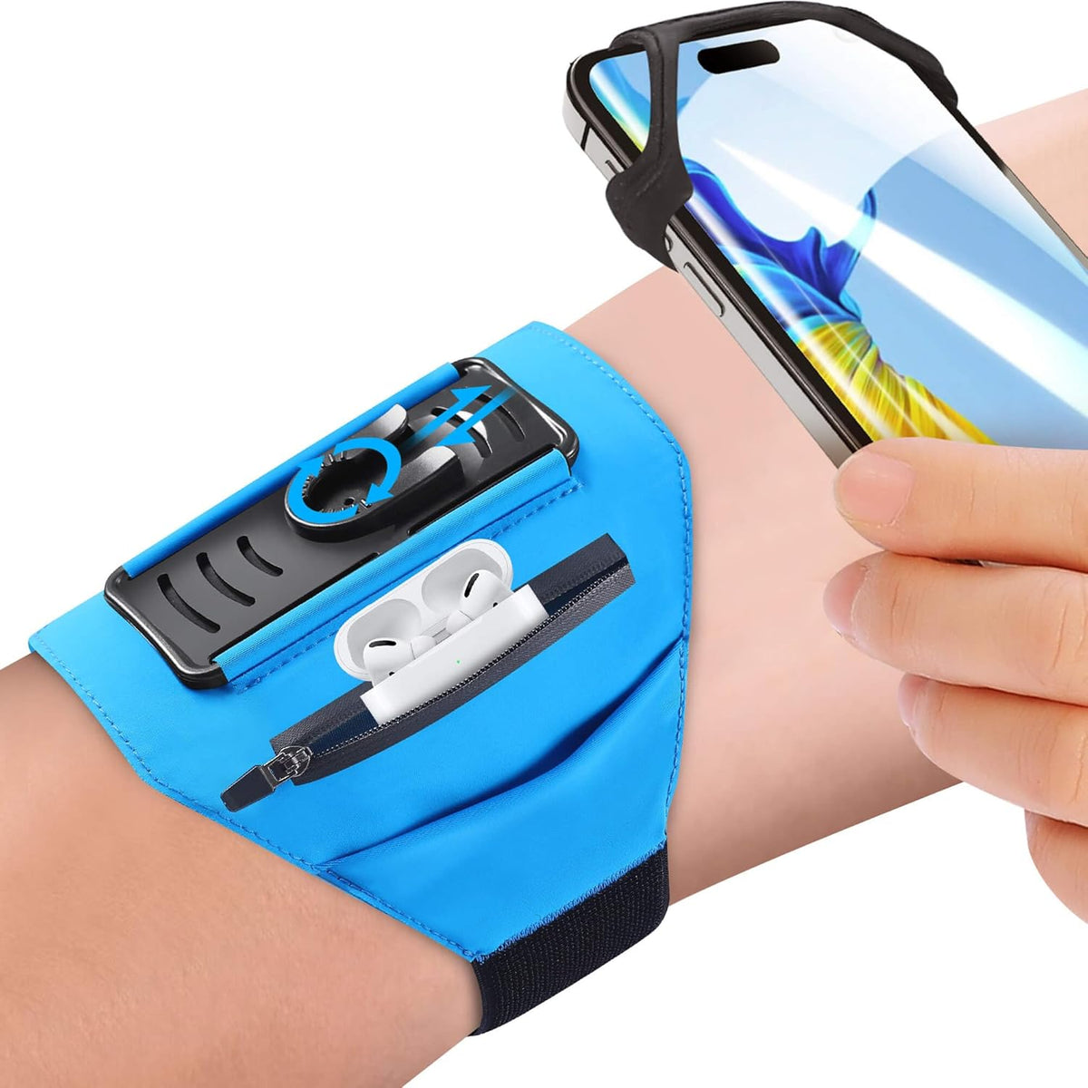 Detachable & 360° Rotatable Armband - Reflective Strap with Zipper Pocket Holder Bag - Compatible with iPhone 16 15 14 Pro Max Plus Samsung Galaxy Note for Running Workout Exercise Walking & Sports