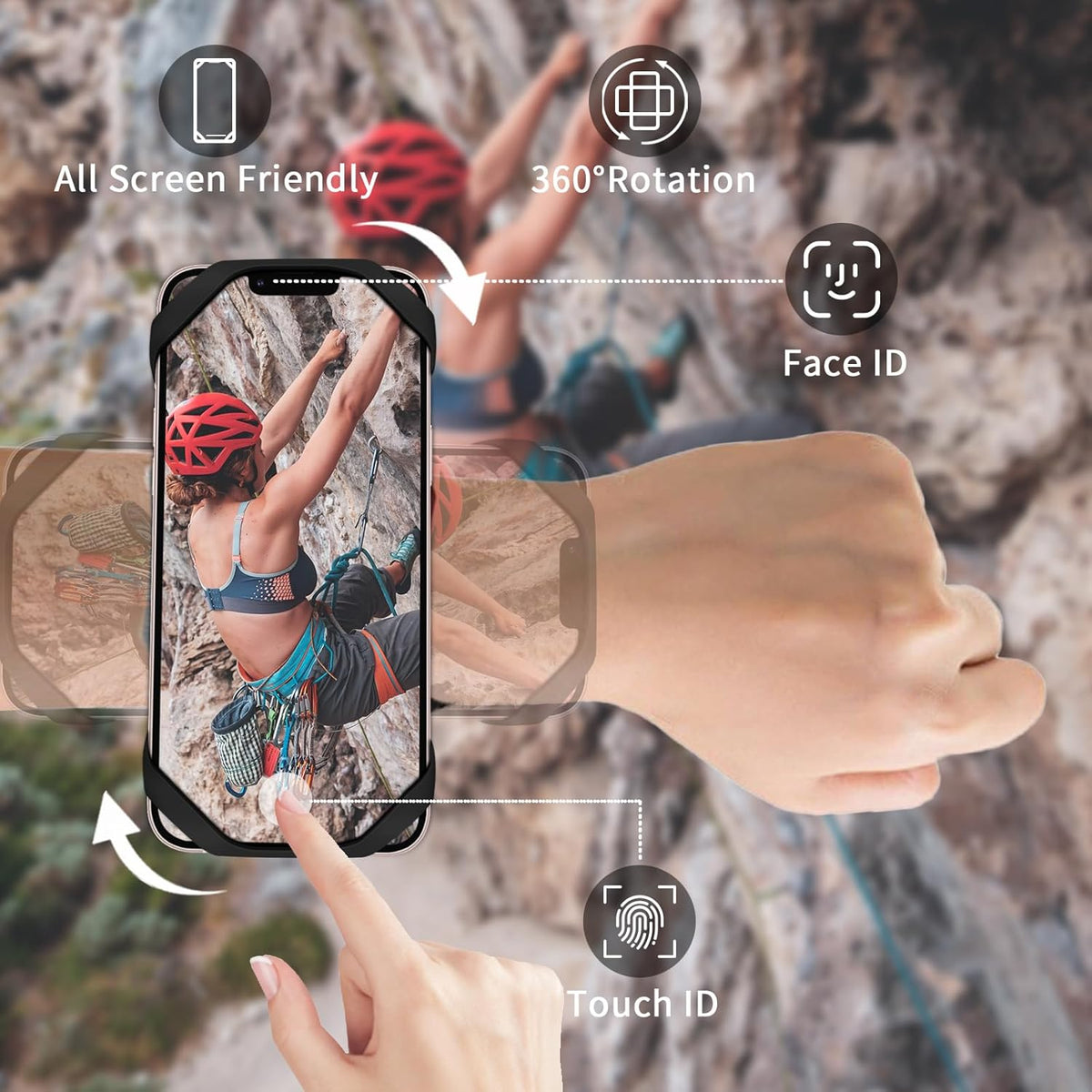 3in1 Running Sports Armband+Wristband+Bicycle Phone Holder,360° Rotation & Detachable Compatible with 4.5-7" Cellphone for iPhone 16/15/Pro/ProMax/14/13/mini/Pro Max/XS/XR