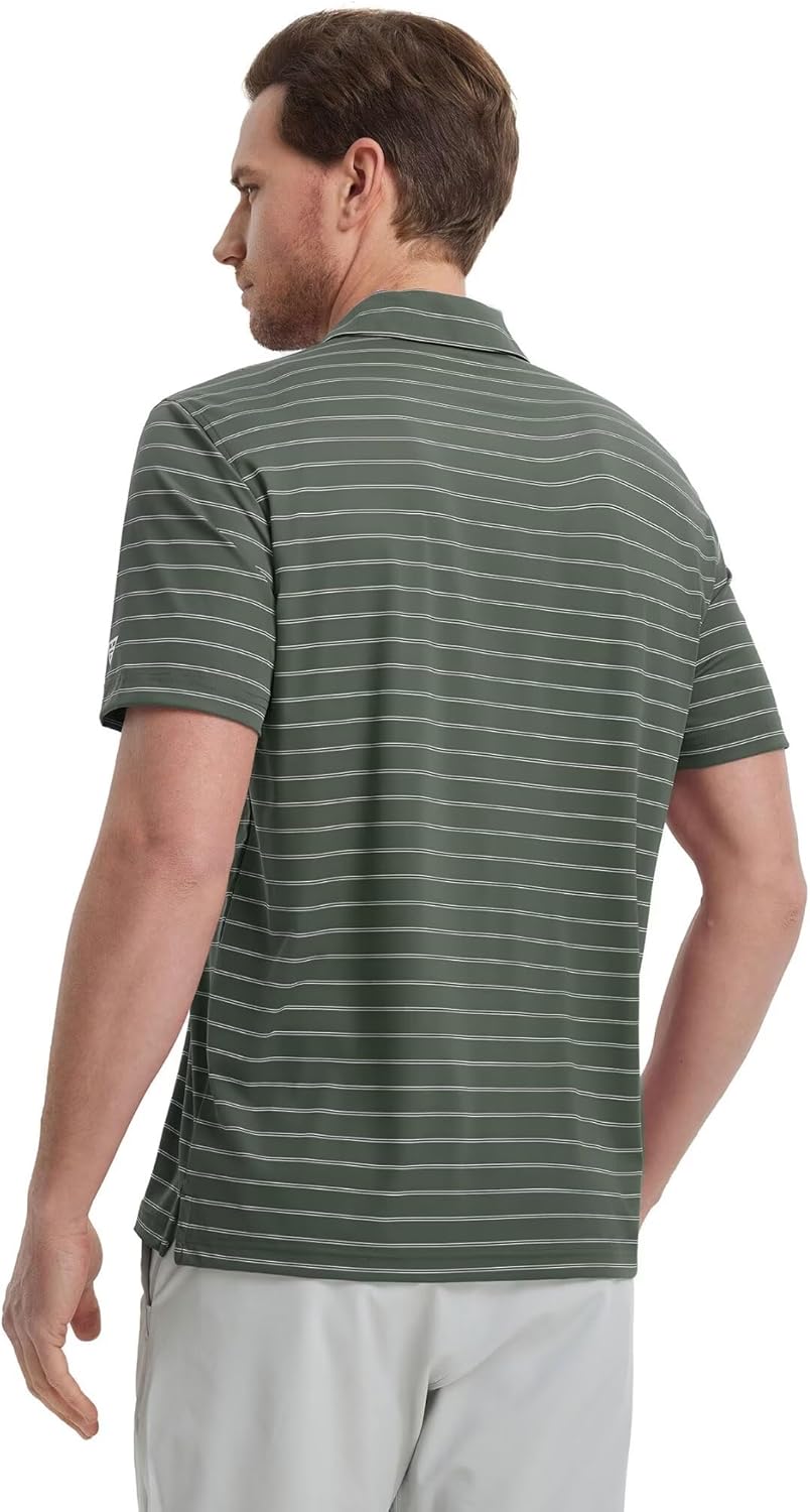 M MAELREG Mens Striped Golf Shirts Short Sleeve Silk-Like Touch Water-Resistant Breathable Soft Collared Polo Shirts for Men