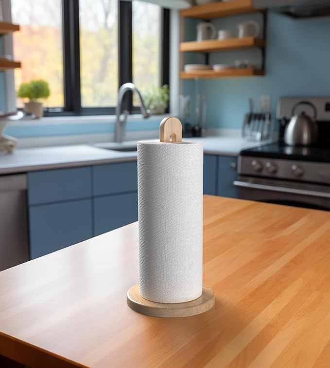 Wooden Paper Towel Holder Stand for Jumbo Roll - Stylish Kitchen Paper Rack Bathroom Towel Roll Stand Organizer, UB, Solid Wood Simply Standing Countertop Paper Roll Holder, Large