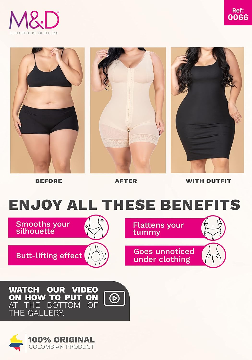 M&D Fajas Colombianas Postparto Reductoras y Moldeadoras Strapless Colombian Postpartum Girdles Butt Lift for Women