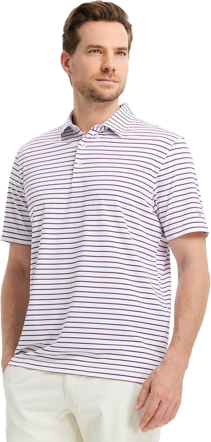 M MAELREG Golf Shirts for Men Moisture Wicking Striped Polo Performance Dry Fit Business Sports Mens Polo Shirts Short Sleeve