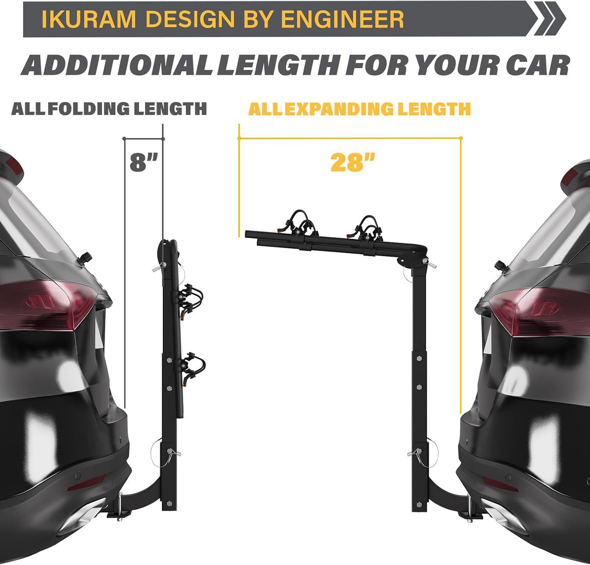 2 Bike Rack Bicycle Carrier Racks Hitch Mount Double Foldable Rack for Cars Truck SUV Fits 2" Hitch Receiver, Including Anti-Rattle Hitch Tightener