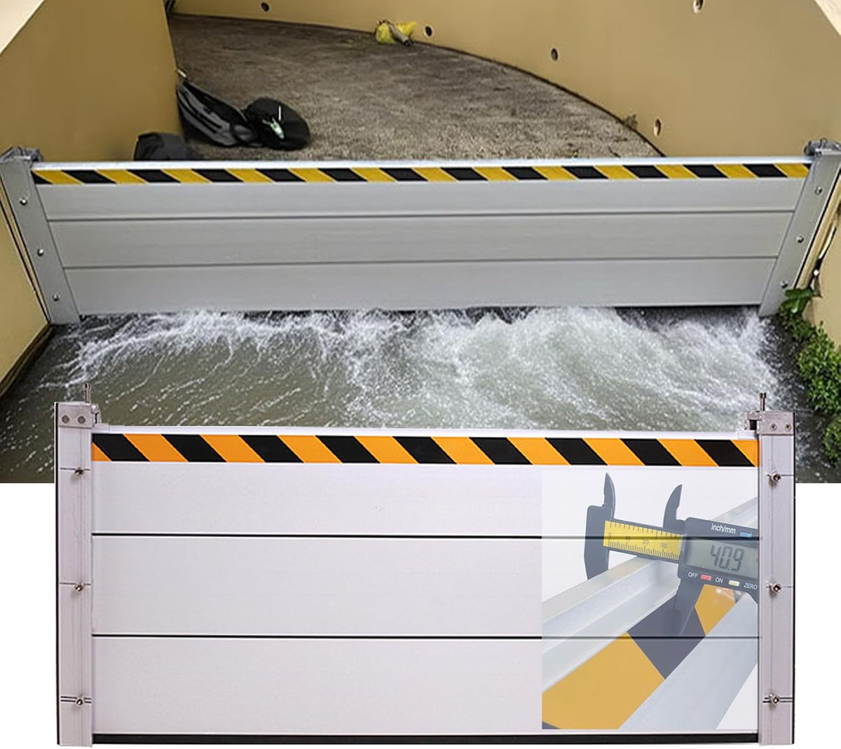 Reusable Heavy Duty Aluminum Flood Barriers for Home Exterior, Flood Protection Barriers Water Barrier Door Quick Detachable Garage Doors Detachable Mobile Rain Water Baffle ( H 15.7 inch L 14.5FT)