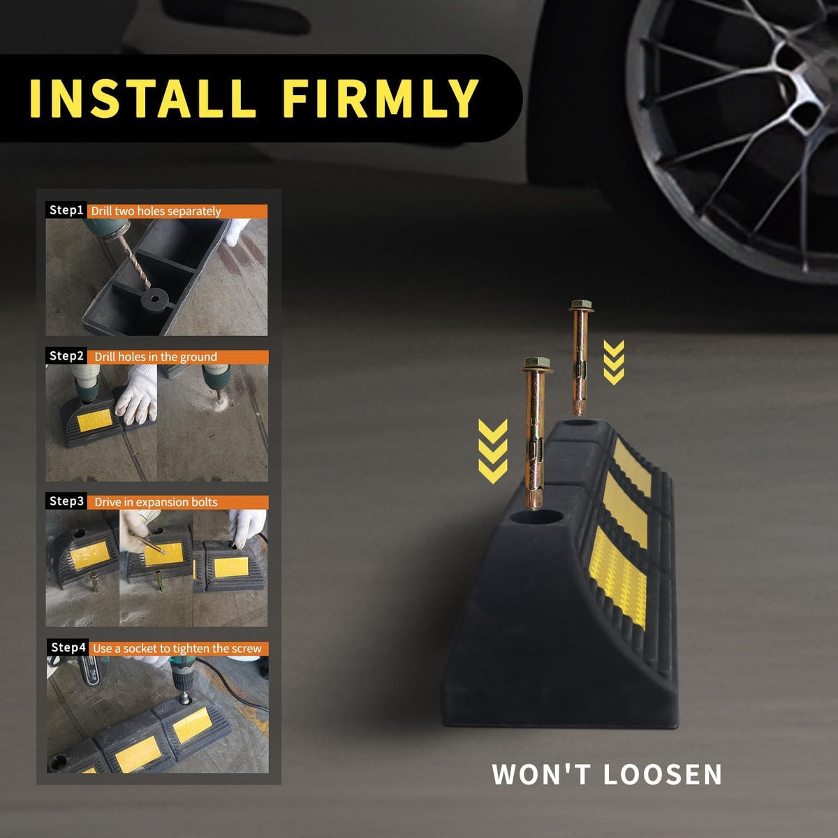 Parking Stopper for Garage Parking Aid 1 Pack Block, Car Truck Curb Floor Parking Lot Wheel Tire Stops Bumpers with Bolt Installation, Rubber Vehicles Aid Gadgets