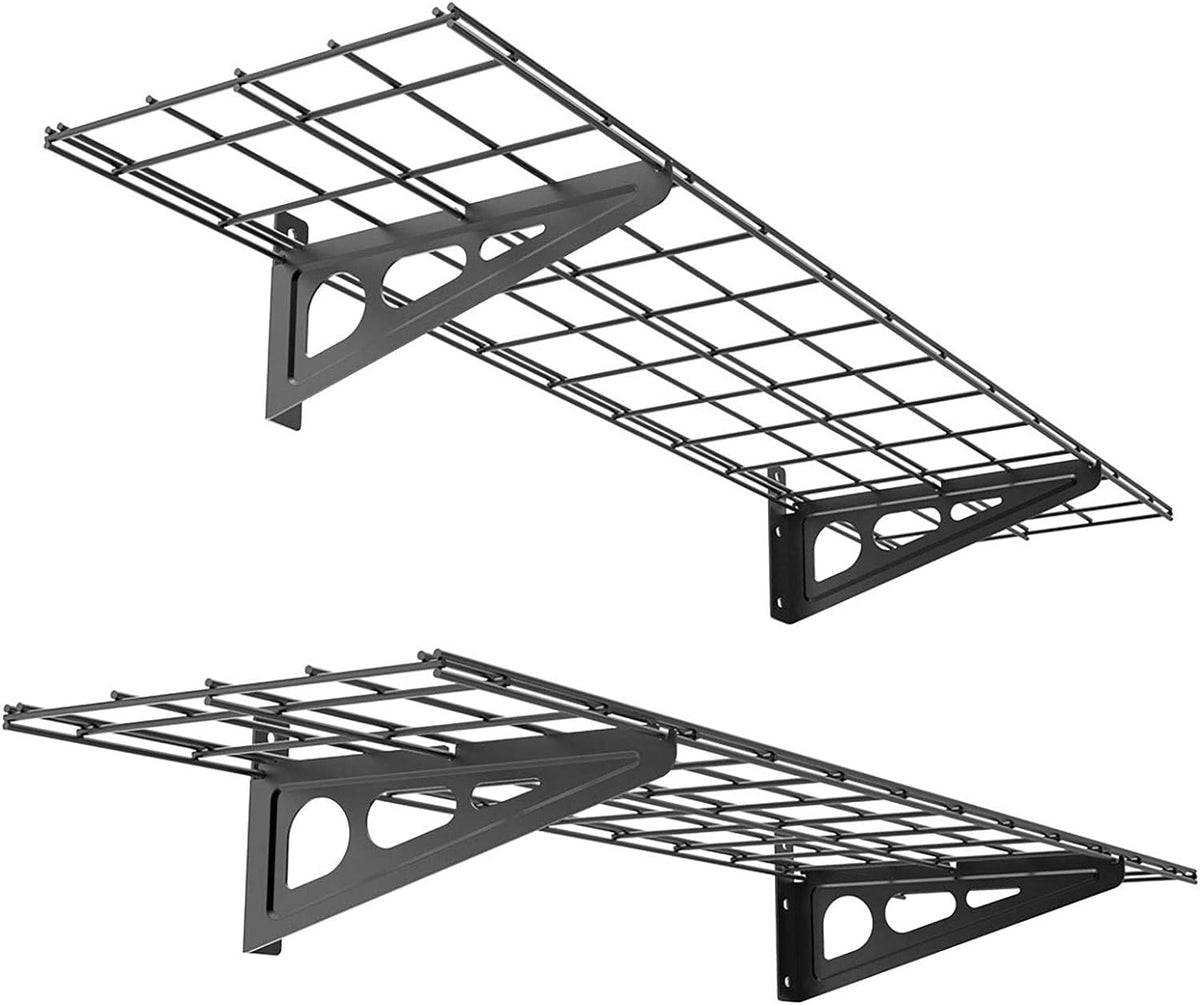 FLEXIMOUNTS 2-Pack 1x4ft 12-inch-by-48-inch Wall Shelf Garage Storage Rack Wall Mounted Floating Shelves, Black