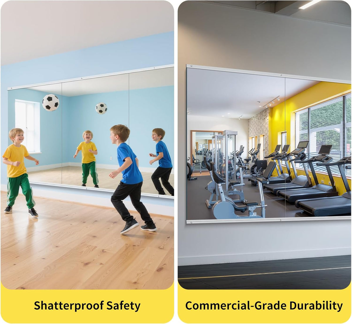 Home Gym Mirror - 55x28 Inch, 1PCS Frameless Tempered Glass Full Body Mirror for Wall Mount - Ideal for Yoga, Workout, Bedroom, Dance Studio (Silver)