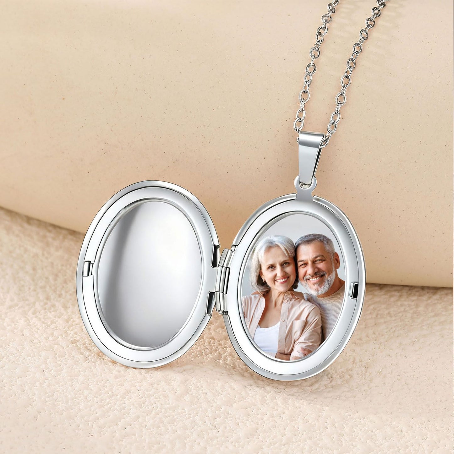 PHOCKSIN Silver Oval Locket Necklace 12 Birth Flowers Personalized Necklace that Holds Pictures Customized Gifts Locket Necklaces for Birthday