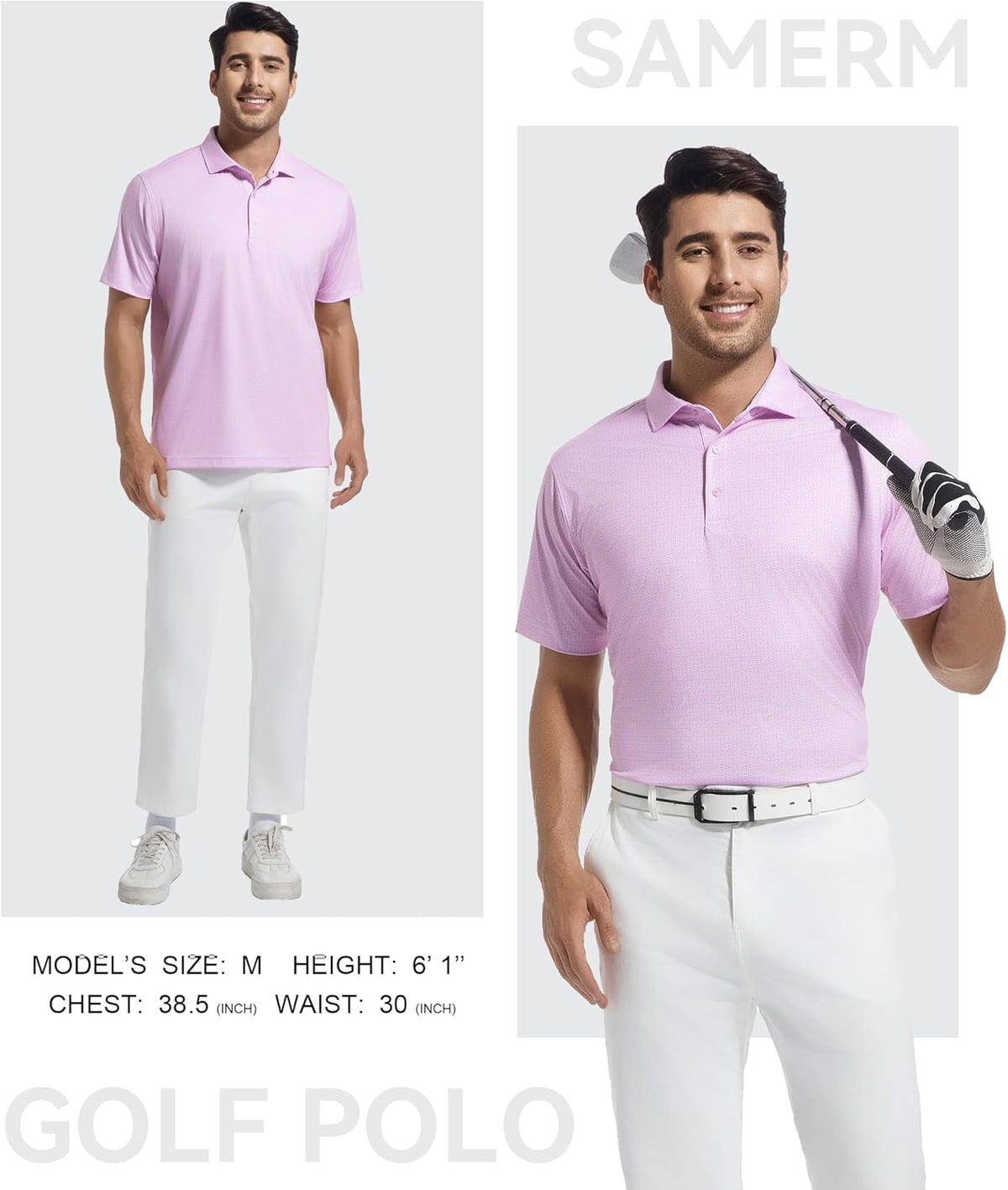 SAMERM Mens Golf Shirts Short Sleeve Dry Fit Performance Moisture Wicking Print Sport Polo Shirts for Men Casual