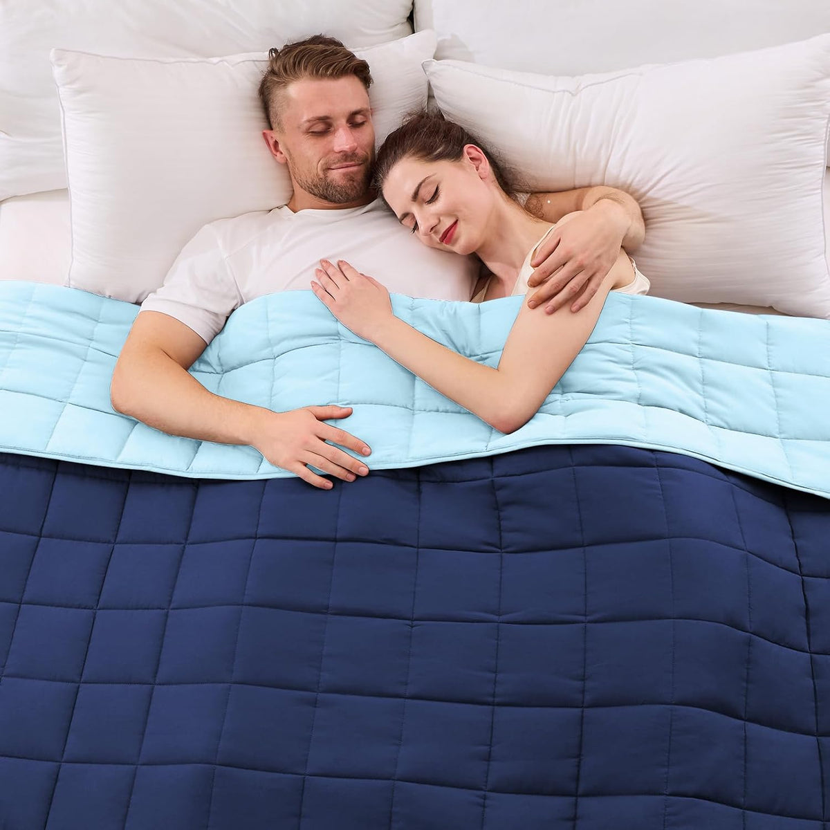 King Size Weighted Blanket for Adults (30 lbs, 80” x 87”, Navy & Blue) Cooling Heavy Blanket for Sleeping Perfect for 290-310 lbs, Breathable Blanket for Adults & Couple All Season, Machine Washable