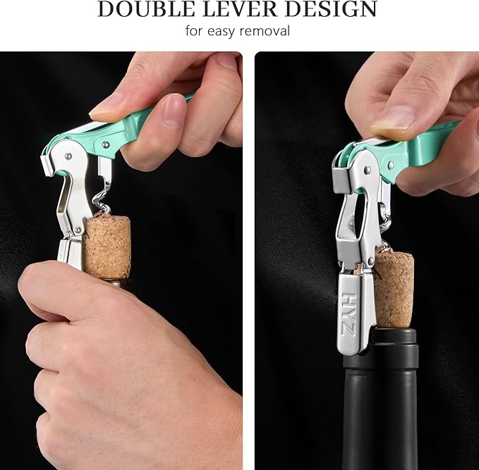 HYZ 2-Pack Wine Opener Waiter Corkscrew, Professional Wine Key for Servers, Bartender with Foil Cutter, Manual Wine Bottle Opener Double Hinged (Mint Green)