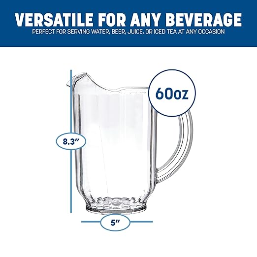 Carlisle FoodService Products Versapour Clear Pitcher Tall Pitcher for Kitchens, Restaurants, and Catering, Plastic, 60 Ounces, Clear