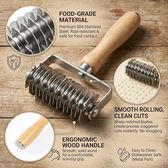 Lattice Pastry Cutter, Professional Lattice Roller for Pie & Beef Wellington, Sharp Multi-Blade Dough Cutter for Even Decorative Crusts, Easy-Clean Baking Gift for Home Bakers