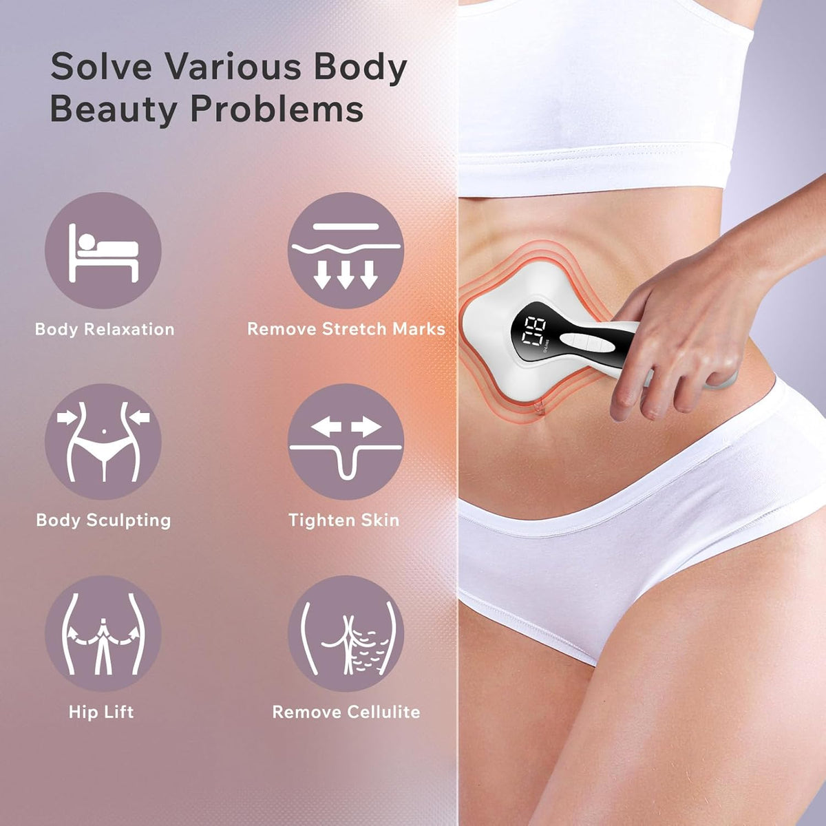 Depsoul Cellulite Massager Cordless Body Massage Tool - 3 Modes 10 Levels with Heating Function Electric Massager for Belly, Arm, Waist, Leg, Butt, Back