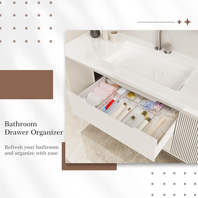 Criusia 11 PCS Clear Plastic Drawer Organizer Set - 5 Large Size Versatile Kitchen and Bathroom Organizer Trays, Non-Slip Storage Bins for Makeup, Utensils, Tool and Office Desk