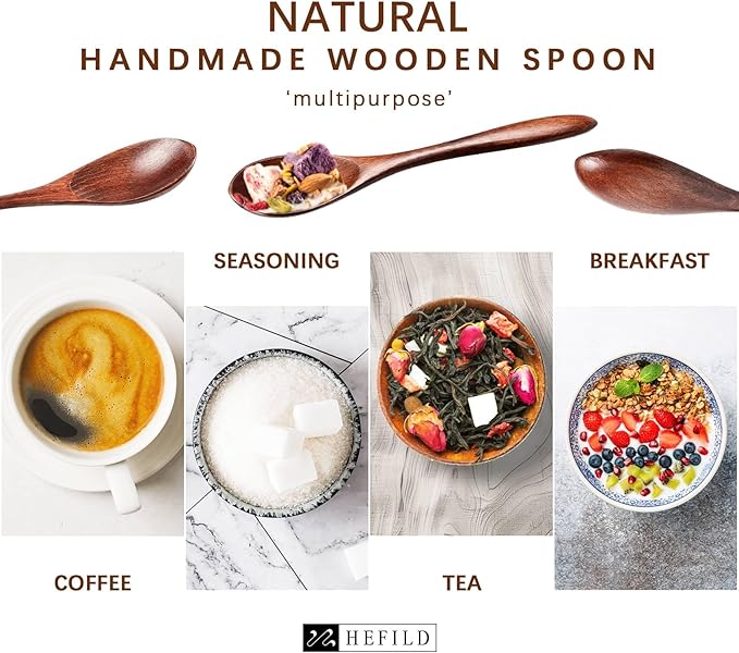 2 PCS Small Wooden Spoons, 5.8 Inch Honey Spoons for Tea, Hardwood Wooden Honey Teaspoon for Coffee, Little Tiny Wood Spoons, Bamboo Table Spoon for stirring, Wooden Spoons for Utensils Set
