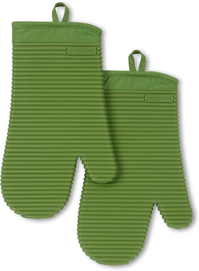 KITCHENAID Ribbed Soft Silicone Oven Mitt 2-Pack Set, 7.5"x13", Matcha