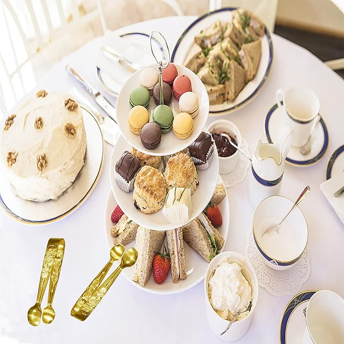 3PCS Mini Serving Tongs, 4Inch Rose Stainless Steel Sugar Cube Tongs, Sliver Small Ice Tong for Tea and Coffee Party, Appetizers, Desserts by Sunenlyst (Gold)