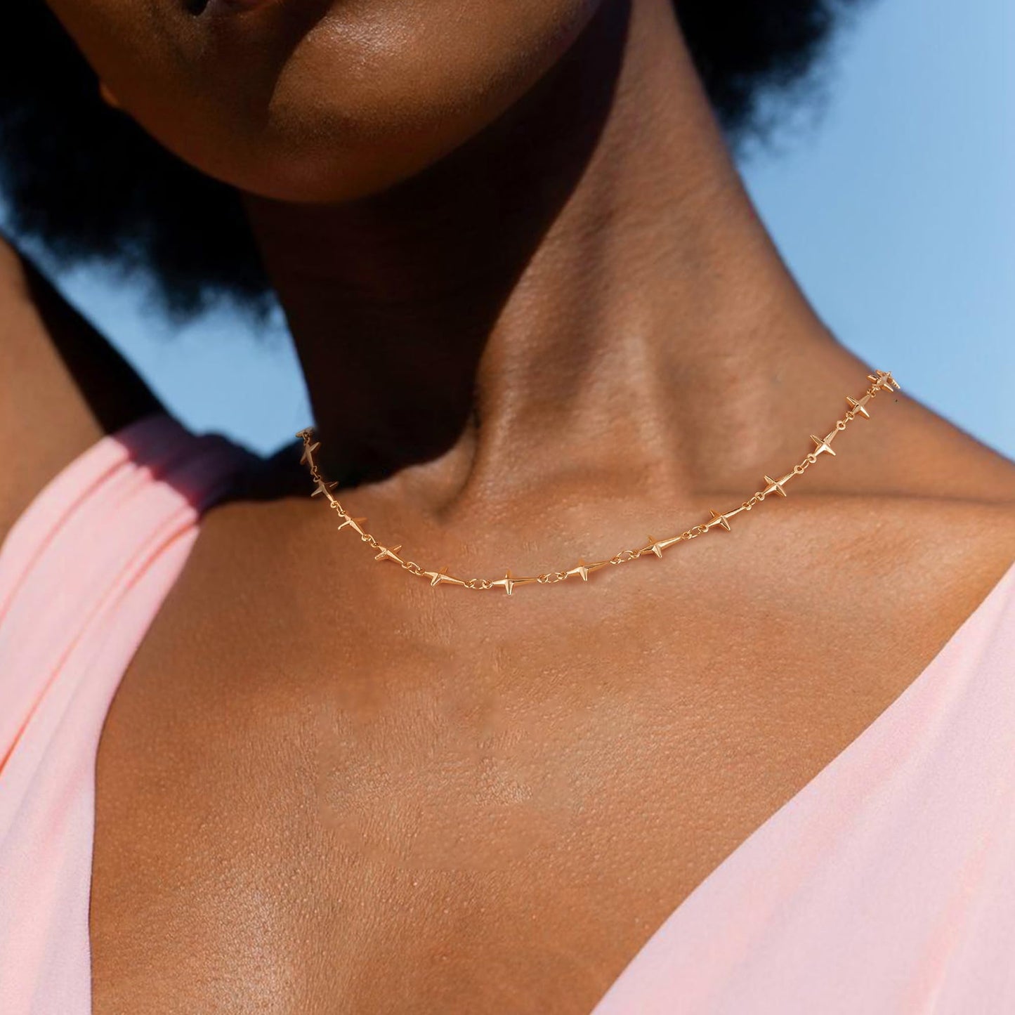 MTMY Beaded Necklaces for Women 14K Gold Plated Dainty Colorful Green/Rose Beaded Pearl Choker Necklace Delicate Boho Choker Necklace Jewelry Gift (cross choker)