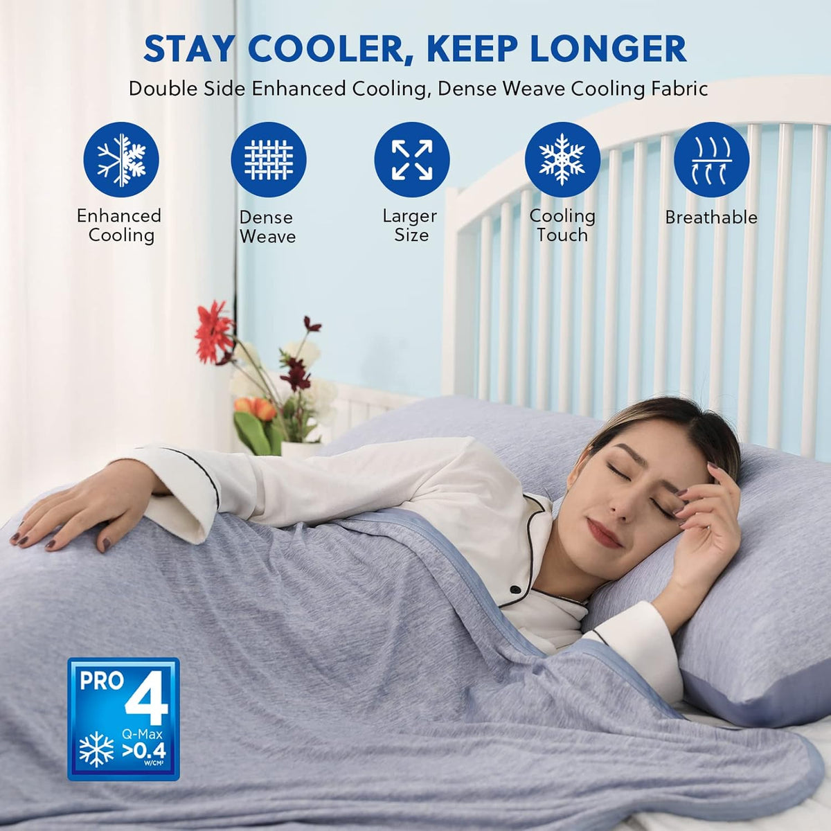 HOMFINE Cooling Blankets for Hot Sleepers - Summer Blanket Thin Lightweight Breathable Soft Double Side Enhanced Cooling for Bed Couch Sofa, Keep Cool for Night Sweats (Blue, 60 x 80 inches)