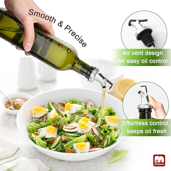 GMISUN Olive Oil Dispenser Bottle 2 Pack, Olive Oil Dispenser for Kitchen 17oz, Glass Cooking Soy Sauce Bottle Container Cruet with Plastic Pourer Spout, Green