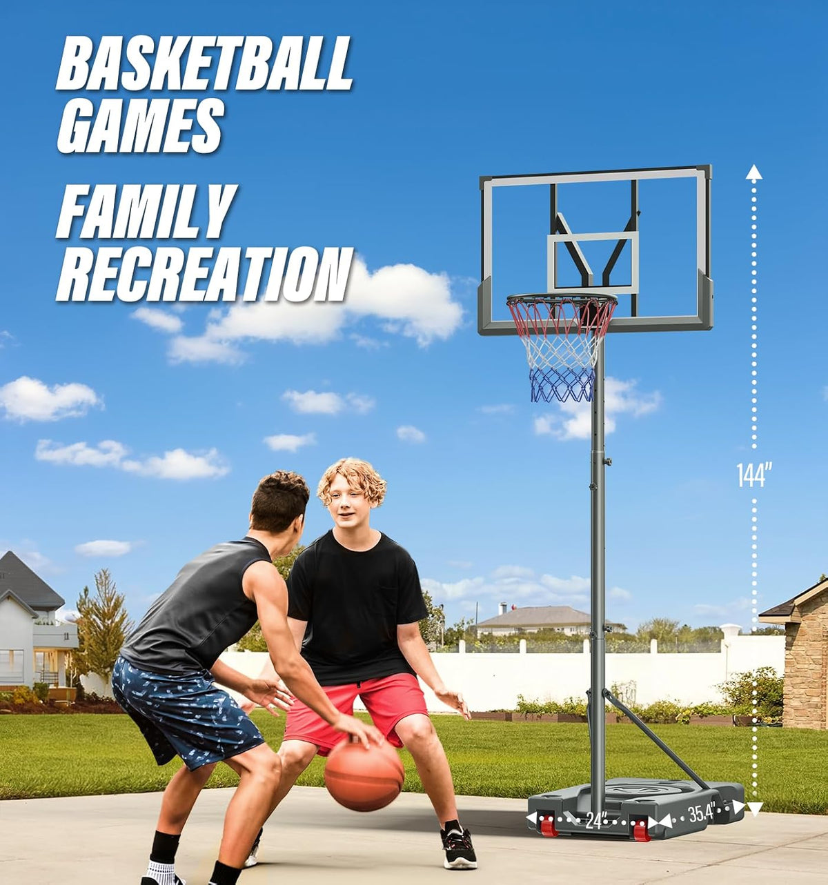 Basketball Hoop Outdoor, 4.4-10 ft Adjustable Height, Portable Basketball Hoop Goal System for Kids Teens and Adults, Weather-Resistant Heavy Base and 45 Inch Shatterproof Backboard