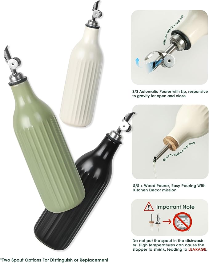FE FUN ELEMENTS Olive Oil Dispenser Bottle, 19 oz Oil Dispenser for Kitchen and Vinegar Dispenser Bottle, Suitable for Vinegar, Coffee Syrups & Other Liquids, White Set of 2