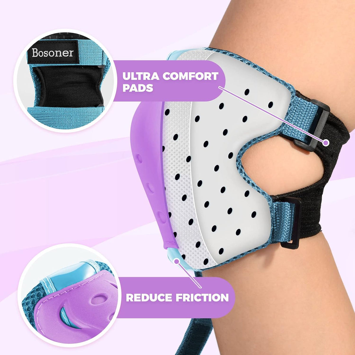 BOSONER Kids/Youth Knee Pad Elbow Pads Guards Protective Gear Set for Roller Skates Cycling BMX Bike Skateboard Inline Skatings Scooter Riding Sports