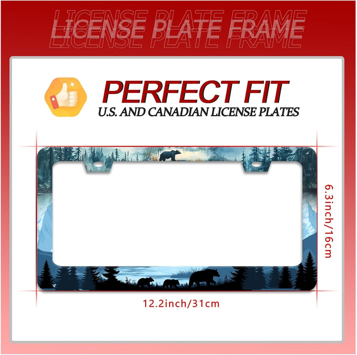Bear License Plate Frame Forest Mama Bear License Plate Holder Funny Personalise Car Stainless Stee Decorative Parts for Standard Us Canada Vehicles 12x6 Inch for Women Men
