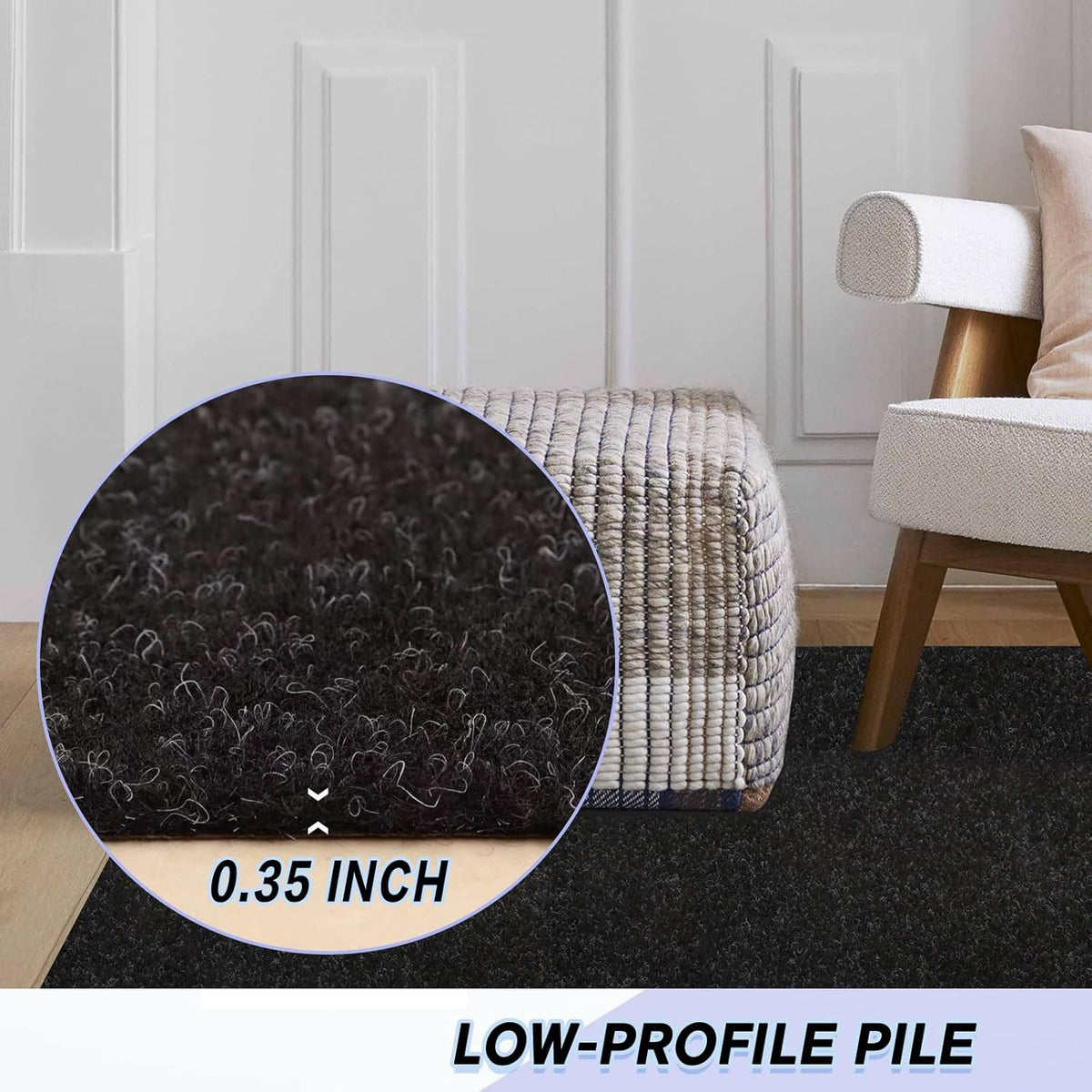 Custom Size Backed Non-Slip Area Rugs Runner, Easy Clean, Waterproof Runner Rugs for Hallway Entryway, Kitchen, Laundry, 3FT x 56FT, Black
