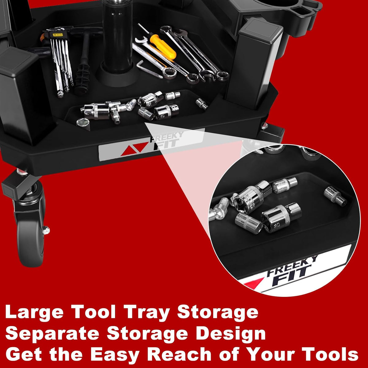 Rolling Stool with Wheels, Adjustable Shop Stool Mechanic Seat, Garage Shop Roller Work Chair, Mobile Rolling Seat with Tool Tray, 2 Cup Holders, 4" Casters, 350 LBS, Heavy-Duty, Black