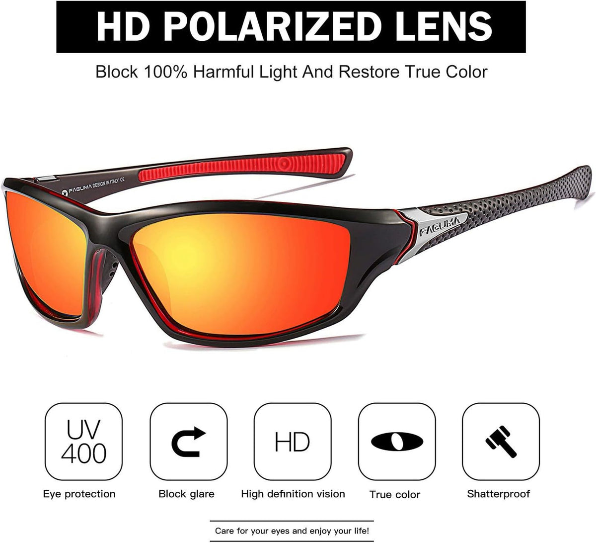 FAGUMA Sports Polarized Sunglasses For Men Cycling Driving Fishing UV400 Protection