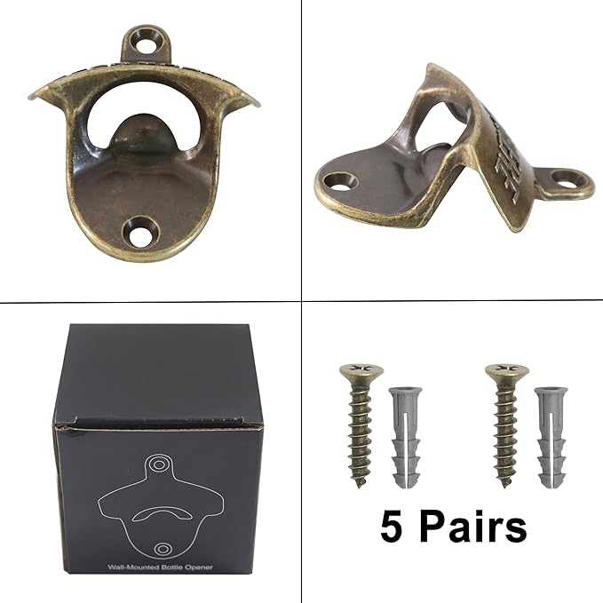 Antique Bronze Beer Cap Opener Moubtable for Post, Old Fashioned Bottle Opener Wall Mounted Stainless (5 Packs)