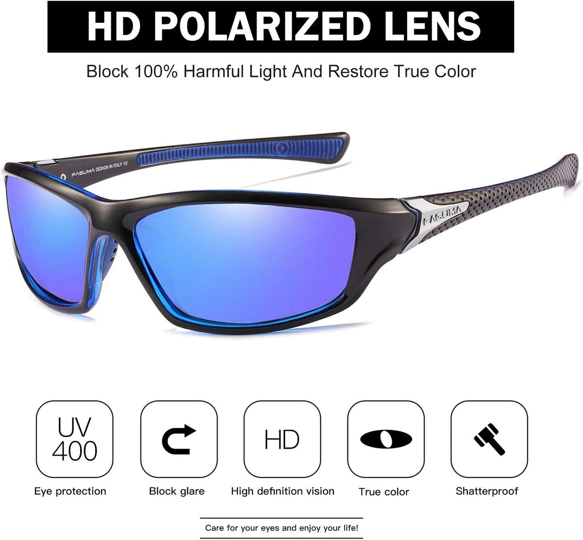 FAGUMA Sports Polarized Sunglasses For Men Cycling Driving Fishing UV400 Protection